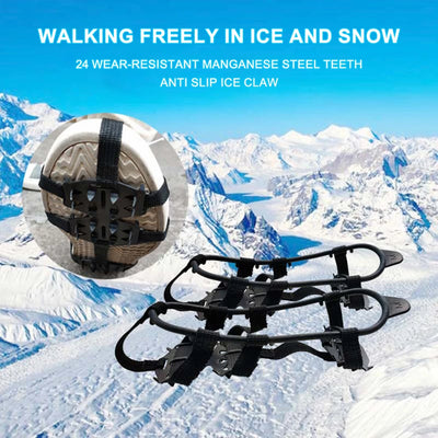 24 Teeth Mountaineering Cleats Anti-Slip Bundled Crampons Unisex Climbing Shoe Spikes Walking Hiking Accessories