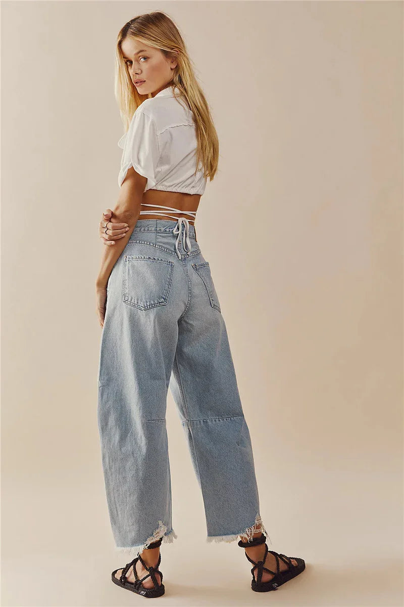 Imcute Women Casual Wide Leg Baggy Denim Pants Mid Waist Boyfriend Loose Jeans Y2k Vintage Barrel Jeans Streetwear