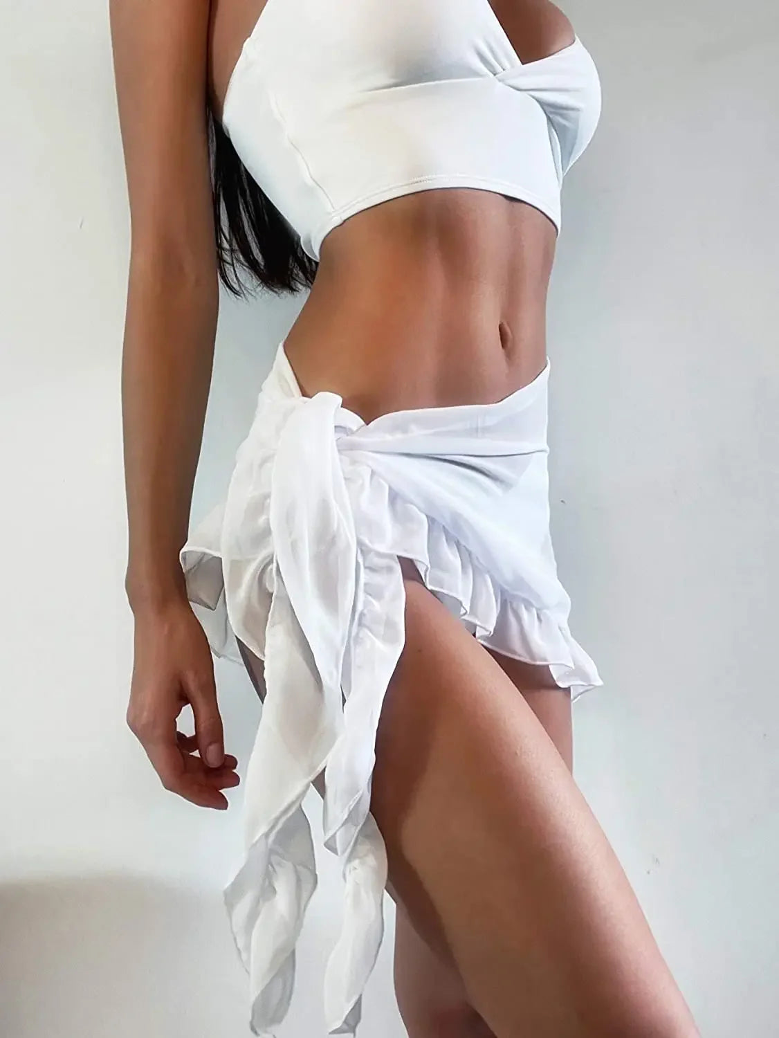 Swimsuit Coverups for Women Ruffle Hem Sarong Beach Bikini Wrap Sheer Short Skirt Chiffon Scarf for Swimwear
