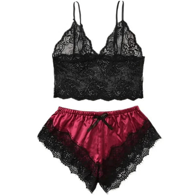 Sleepwear Womens Sexy Pajamas Set Lace Nachtkleding Lingerie Sleeveless V-Neck Tops and Shorts Sets Nightwear Loungewear