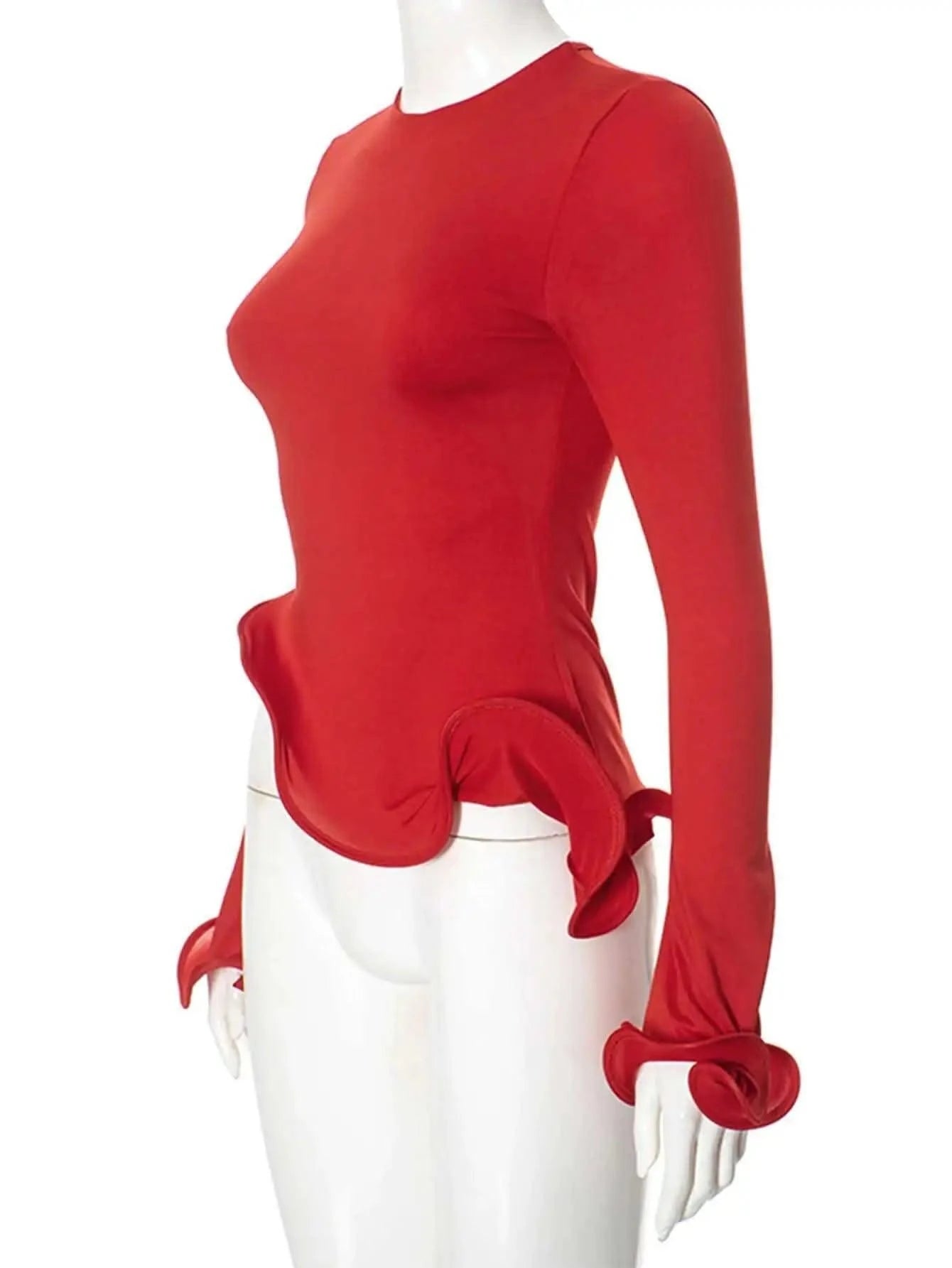 Sexy red ruffles crop top t shirt women birthday party