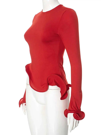 Sexy red ruffles crop top t shirt women birthday party