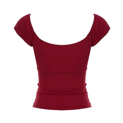 Fashion Solid Simple Sweet Women T-Shirts Short Sleeves Slim Square Neck Chic Bow Causal Basic Blouses