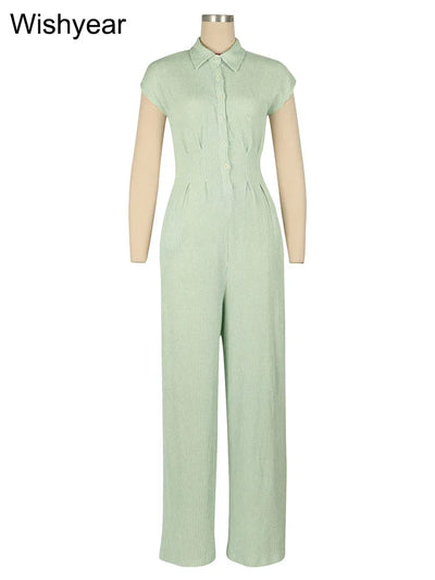 Women Casual Ribbing Loose Straight Jumpsuit Sleeveless Button High Waist One Pieces Wide Leg Rompers Summer Streetwear Overalls