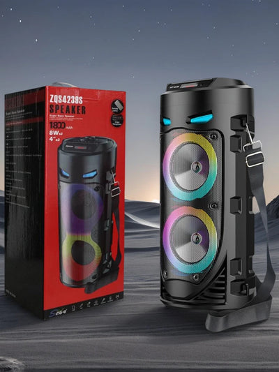 Bluetooth-Compatible Speaker Portable Speaker with Double Subwoofer Deep Bass Lights Loud Boombox Support USB/TF/AUX/FM/BT/MIC