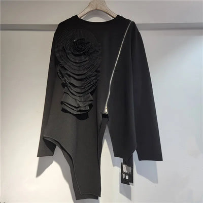 YEAE 2025 Spring New Items Fashion Flower Patchwork Loose T-shirts For Women Irregular Long Sleeves Tops Female
