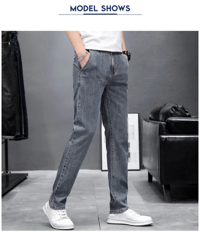 Summer Stretch Skinny Jeans Men Fashion Casual Slim Fit Denim Designer Elastic Pants Grey Brand Trousers Male Large size 38 40