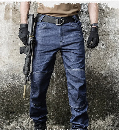 Men Tactical Jeans Denim Pants Stretchy Jeans Trousers Comfortable Full Length Multi Pockets Commuter Strenthen Knee Leggings