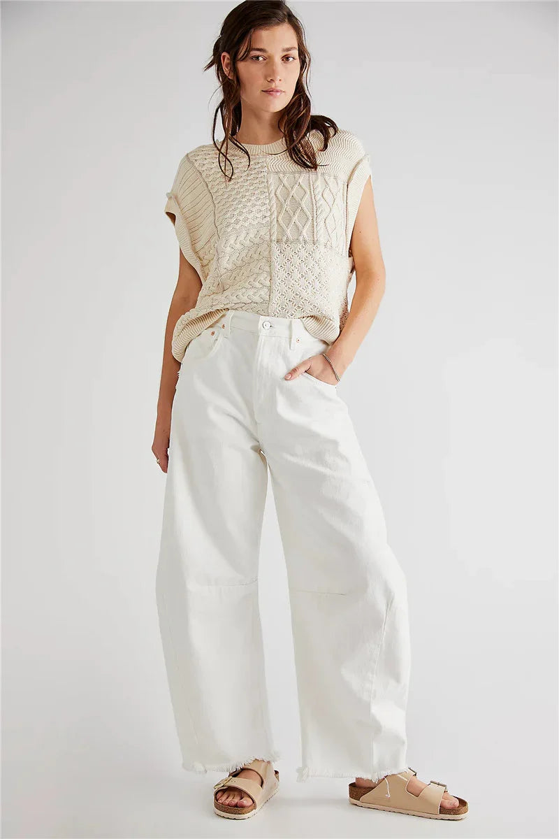 Imcute Women Casual Wide Leg Baggy Denim Pants Mid Waist Boyfriend Loose Jeans Y2k Vintage Barrel Jeans Streetwear