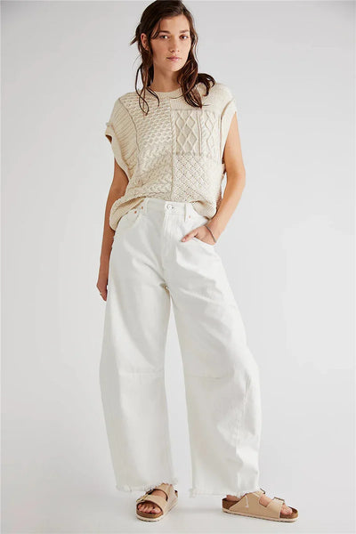 Imcute Women Casual Wide Leg Baggy Denim Pants Mid Waist Boyfriend Loose Jeans Y2k Vintage Barrel Jeans Streetwear