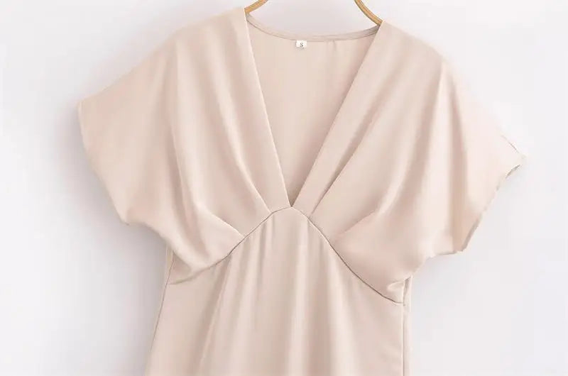 Women's Summer Dress 2025 New Elegant Fashion Slim V-neck Stain Long Dress Women Chic Comfortable Casual Dresses