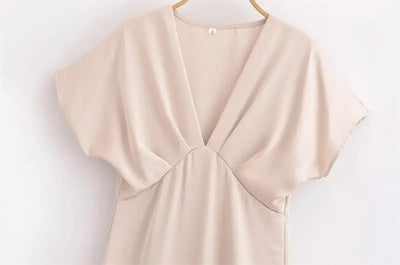 Women's Summer Dress 2025 New Elegant Fashion Slim V-neck Stain Long Dress Women Chic Comfortable Casual Dresses