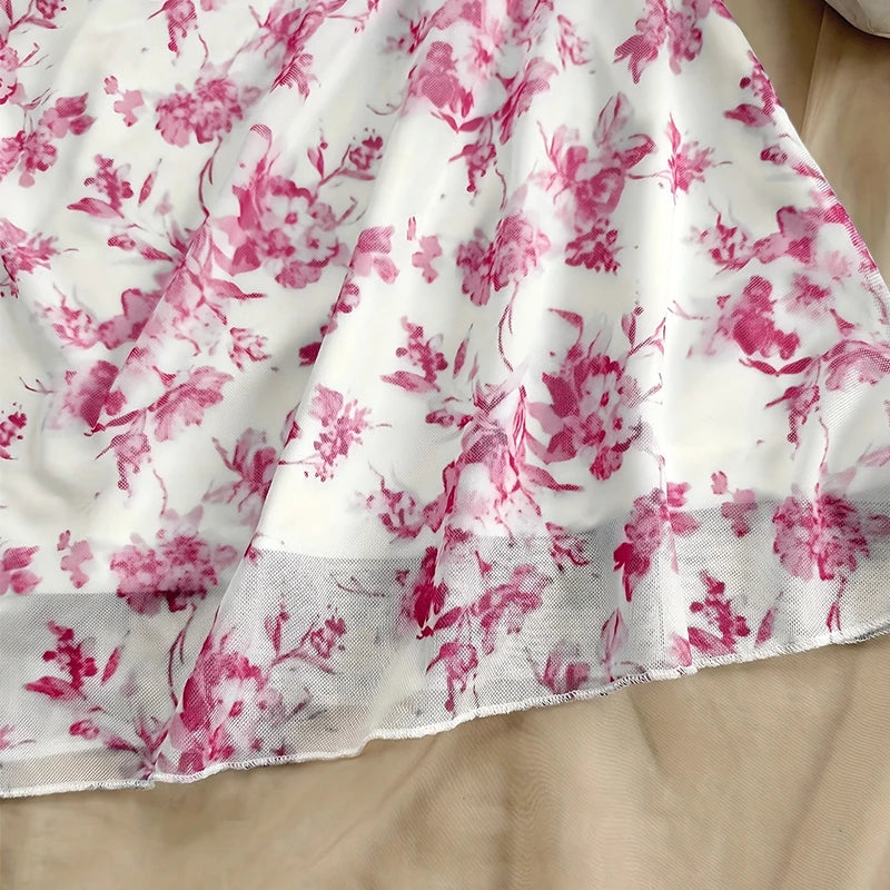 New French Floral Slip Dress for Women Spring Summer Sexy Temperament Backless Mini Dresses Vacation Style Sling Beach Skirt