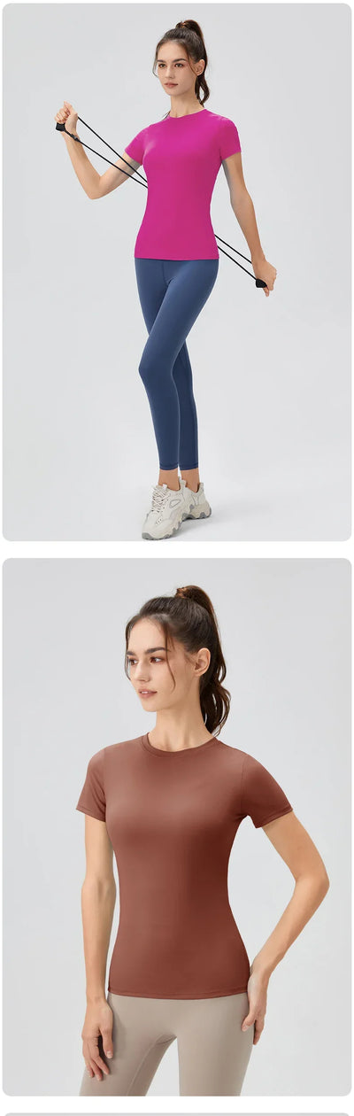 2024 Women Sports Shirt Tight Yoga top Quick Dry Gym Top Outdoor Short Sleeve Running Sportswear Women T-shirts - Elanique