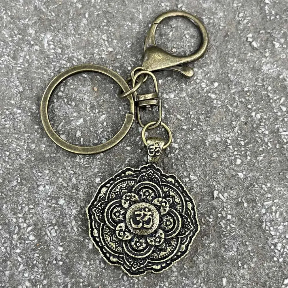 Nostalgia Mandala Yoga Keychain For Women Lotus Key Holder Accessories Buddhism Jewelry