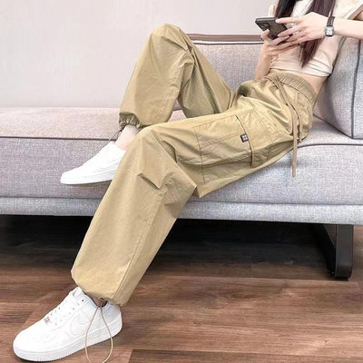 Fashion Women Joggers Pants Casual Female Chic Straight Cargo Pants Elastic High Waist Streetwear Slim Trousers Summer Thin