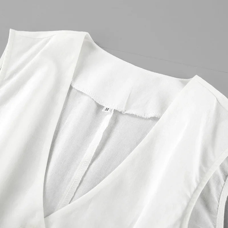 New Cotton Linen Vest Short Sets Casual Sleeveless Undershirt Shorts Sets for Women 2 Pieces Outfit Office Lady White Pant Sets