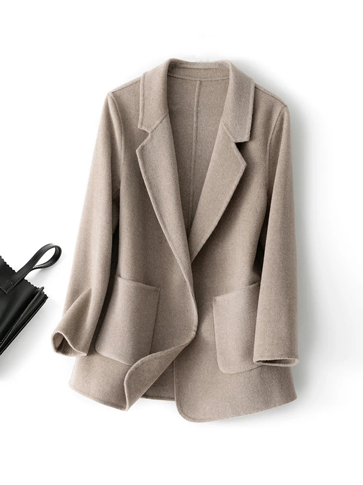 2023 New Women's Coat Pure Wool Plaids and Tweedst Fashion Camel Women's Coat Elegant Trench Coat