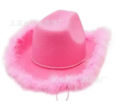 Women's Cowboy Hat, Adult Solid Color Furry Trim Wide Brim Hat Female Cap for Dating Party