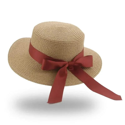 Bucket Hat Beach Summer Straw Hats for Women Flat Top Ribbon Bowknot Elegant Luxury Straw Women Summer Hats Sombreros De Mujer
