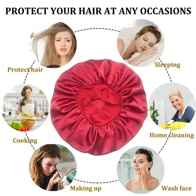 Satin Wide Brim Nightcap Shower Caps Silk Bonnet Elastic Soft Band Styling Cap Soft Silk Sleep Cap Bathroom Products