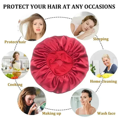 Satin Wide Brim Nightcap Shower Caps Silk Bonnet Elastic Soft Band Styling Cap Soft Silk Sleep Cap Bathroom Products