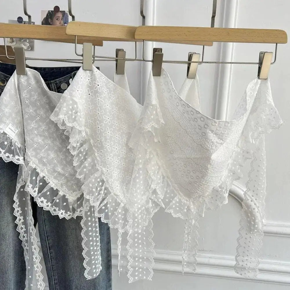 A-line Skirt White Women Lace Skirt Girls Hair Scarf Elegant Hairwrap Y2k Streetwear Ruffle Skirts Lace Up Matching Pants Skirt