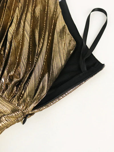 Elegant Women Even Dresses Luxury Maxi Long Metallic Pleated Dress One Shoulder Sleeveless Premium Shiny Shimmer Gowns Big Size