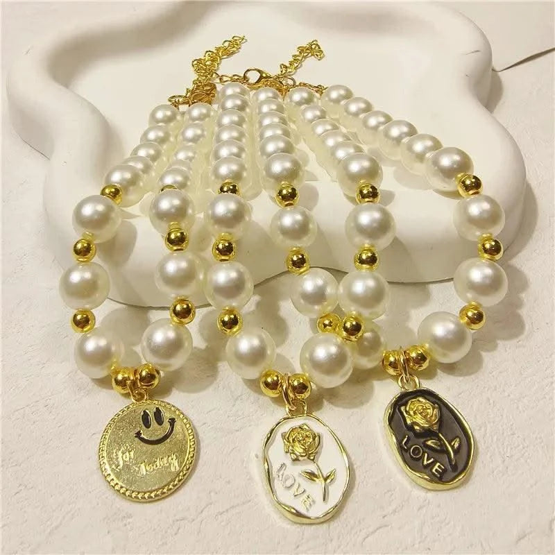 Pet Collar Adjustable Pearl Cat Collars Cute Rose Flower Kitten Puppy Necklace Pet Product Cat Dog Accessories