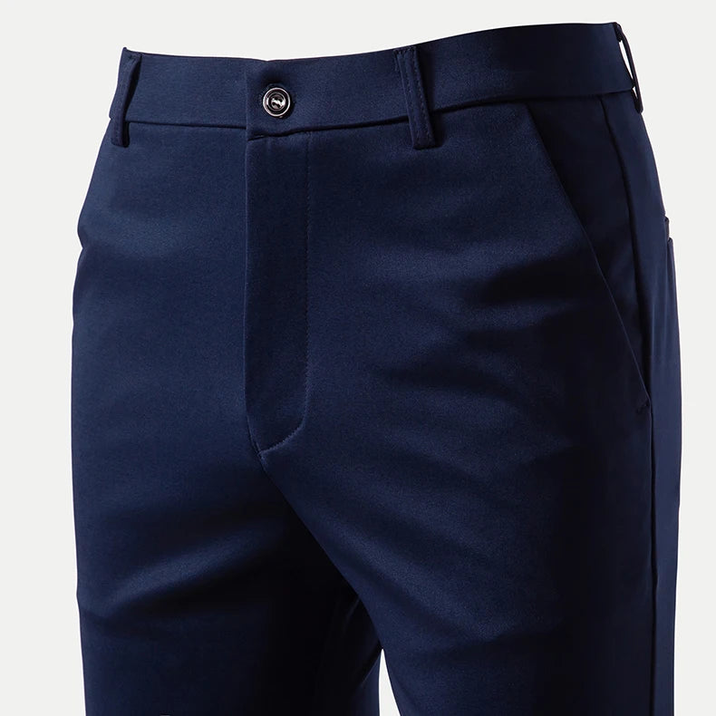 Men's Stretch Trousers Casual Smart Suit Pants Formal Straight Sport Clothing Japanese New Black Navy Elastic Office Work Pants