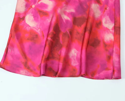 Women Printed Satin Midi Dress Spring Caual Women Back Button Sleeveless Dress Elegant Silk texture Female Chic Dress