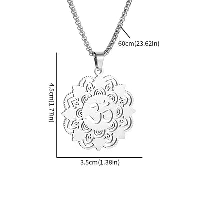 Stainless Steel Indian Religious Mandala Lotus Symbol Pendant Necklace Men Women Yoga Om Casual Jewelry
