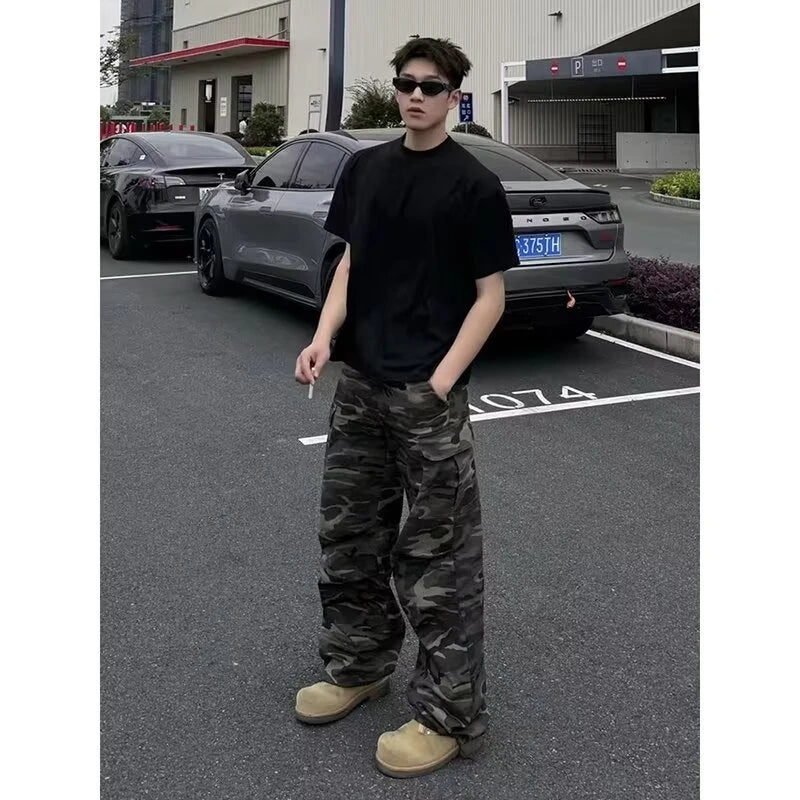 Simple Straight Trousers for Men Camouflage Pants New Casual Pants Man Lazy Comfortable New Literature and Art Trend