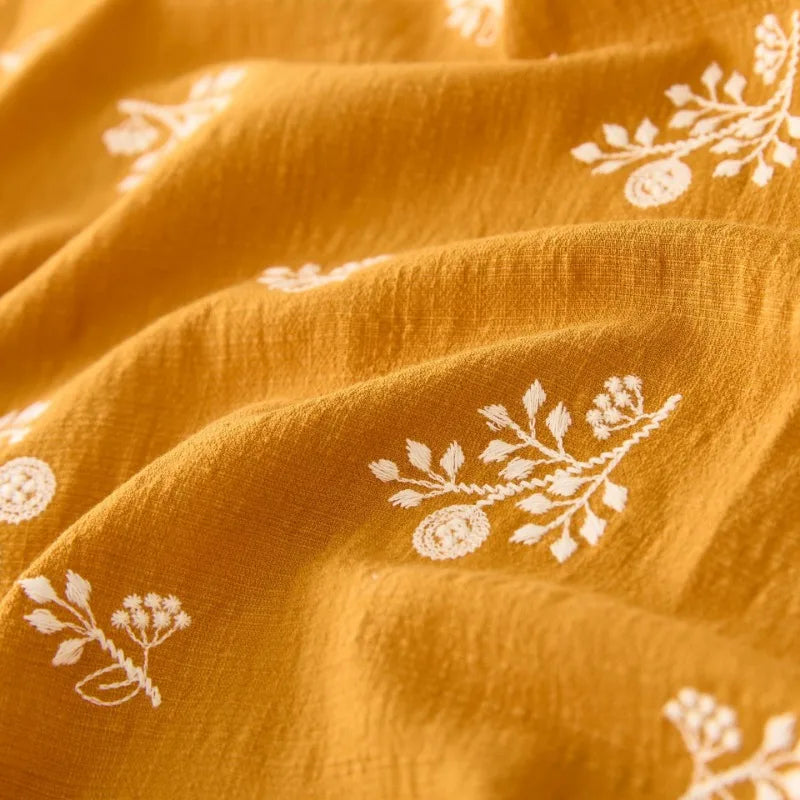 140x50cm Embroidered Slub Cotton Linen Fabric Clothing Sewing Fabric, Diy Women's Dress Forest Flower Cloth