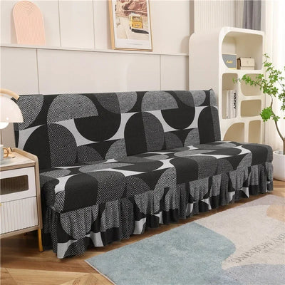 1/2/3Seater Sofa Bed Cover with Skirt Elastic Printing Seat Cover Armless Sofa Bed Cover Sofa Covers for Living Room Home Decor