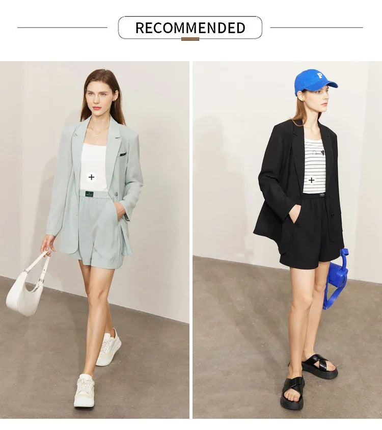 AMII Minimalism Women's blazer Fashion 2024 Summer Blazers Office Lady Two-piece Set Chic Female shorts Separately Sale 72311003