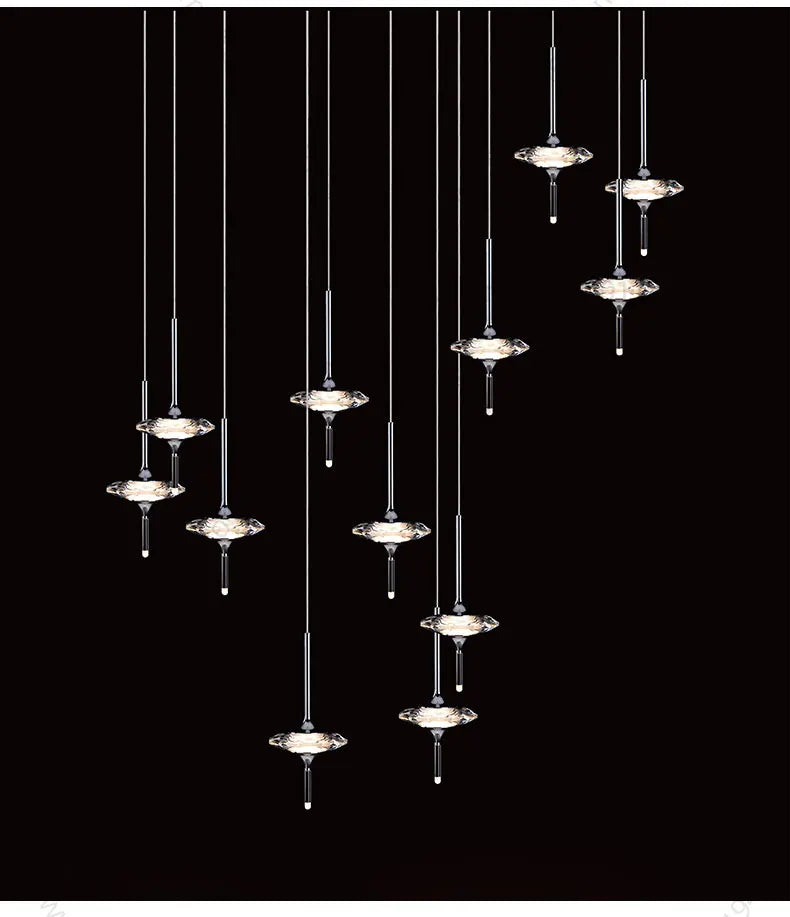 Led Chandelier Home Decoration Lighting Hanging Lamps Living Room Indoor Gloss Island Kitchen Lamps Chrome Staircase Chandelier