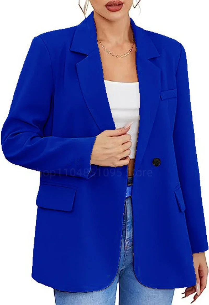 Women Suit Blazer Elegant Coat Spring Autumn Fashion Women Blazer Notch Lapel Double Breasted Jacket Solid Ladies Tops Clothes