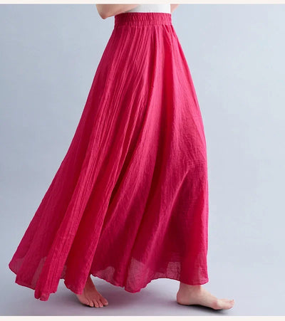 Fashion Solid Cotton Linen Women Skirts Maxi Elegant Harajuku Saia Casual Loose Long Skirt Ladies Clothes Faldas Ropa Mujer