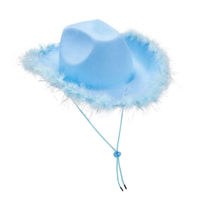 Women's Cowboy Hat, Adult Solid Color Furry Trim Wide Brim Hat Female Cap for Dating Party
