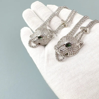 Designer Collection Fashion Luxurious Bracelet Long Necklace Men Women Lady Inlay Full Zircon Leopard Head Pendant Double Chain