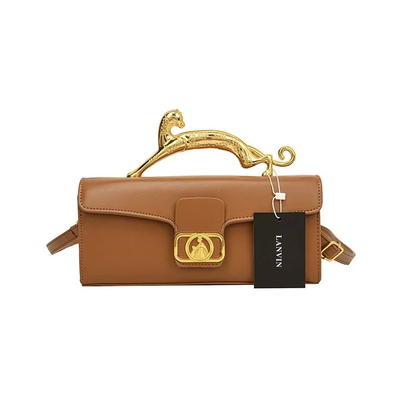 Women's Handbag New Bags For Women Metal Handle Leather Famous Brand Designer Crossbody Fashion Trend Shoulder Bag