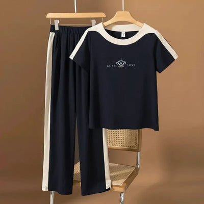 Casual sportswear set for women 2024 spring and summer new fashion short sleeved+wide leg pants two-piece set