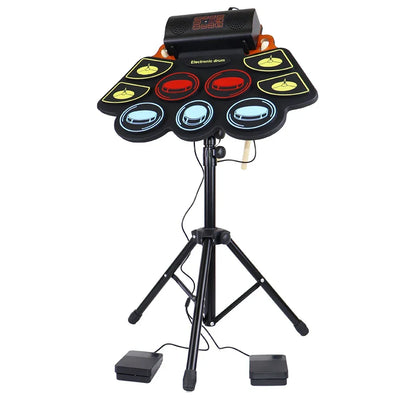 Electronic Drum Set With Drum Sticks Pedals Music Drums 9 Pad Roll-Up Drum Musical Electronic Drums Instrument For Kids Adults
