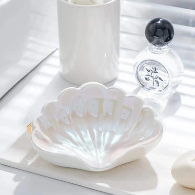 Luxury Shell Soap Dish, Ceramic Bathroom Soap Holder, Punch - Free Creative Soap Tray, Minimalist Vanity Decor