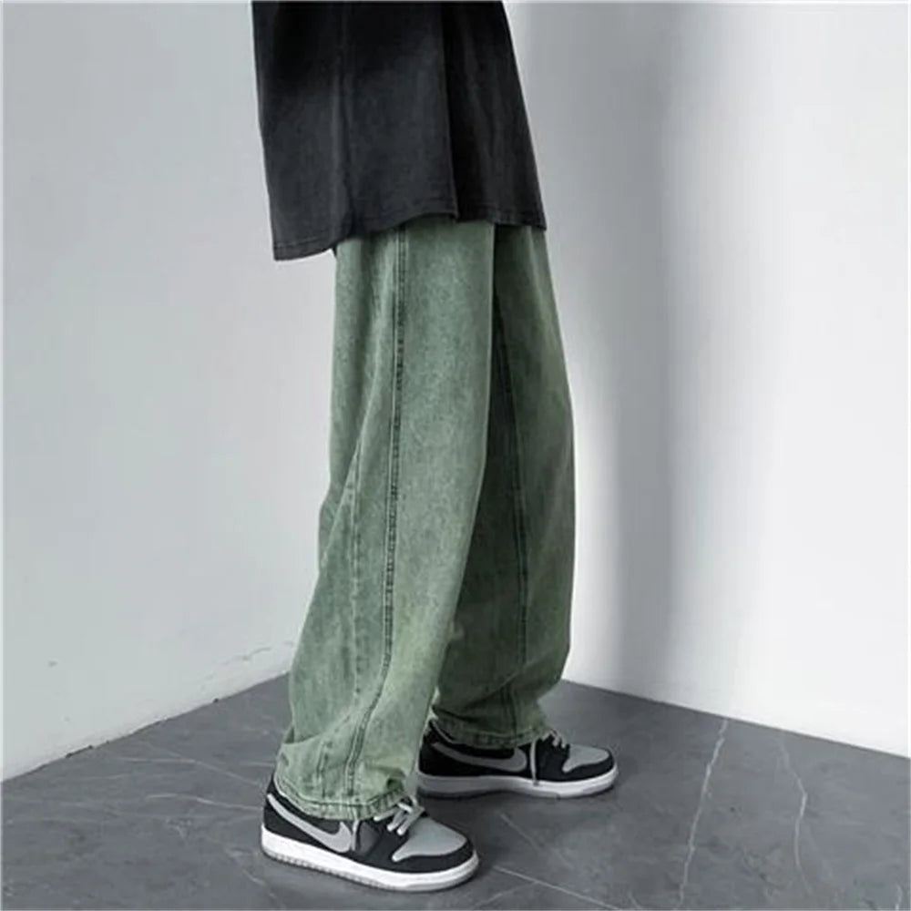 Men's Jeans 2025 Spring Autumn Korean Wide Leg Pants Fashion High Street Loose Straight Denim Trousers Male Clothing pants