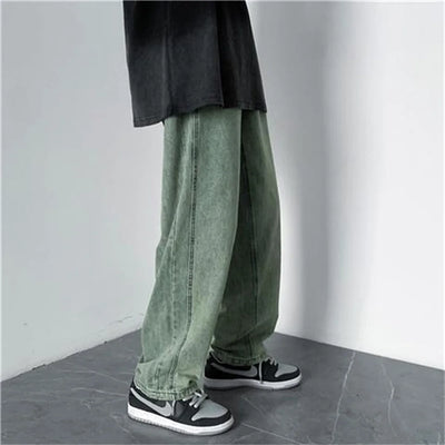 Men's Jeans 2025 Spring Autumn Korean Wide Leg Pants Fashion High Street Loose Straight Denim Trousers Male Clothing pants