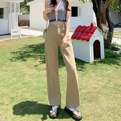 Loose Straight Cylinder Women Jeans High Waist Slimming Long Pants Trendy Cotton Fabric Comfortable Casual Style