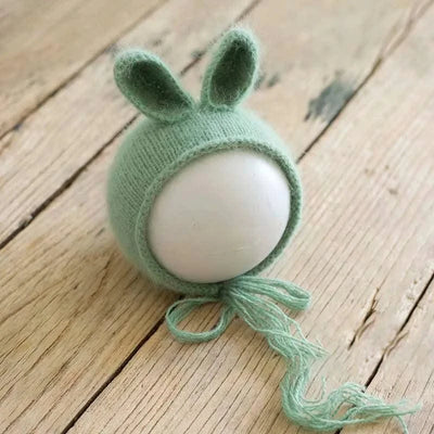Knitted Handmade Rabbit Hat | New-born Photography Props |Adjustable Infant/ Baby  Headwear