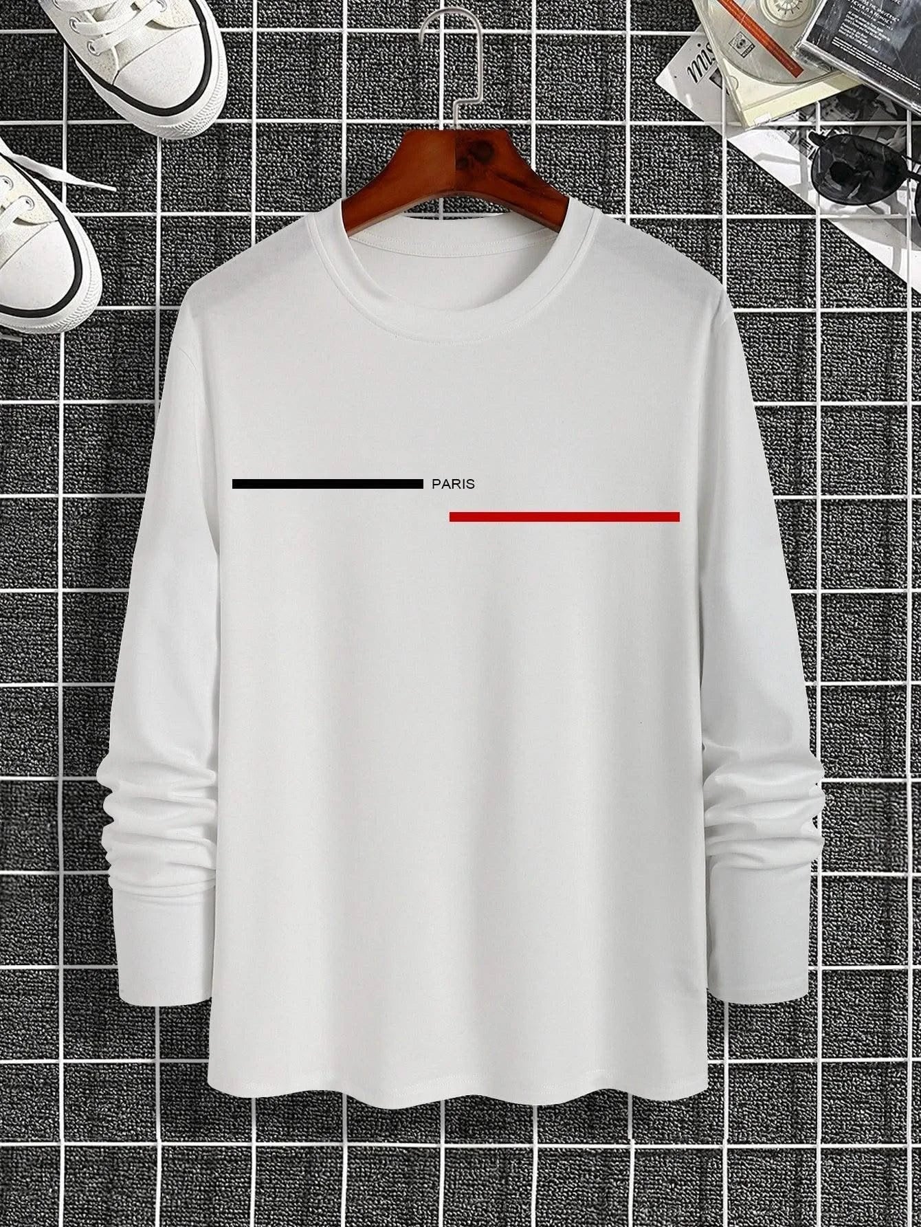 Trendy printed round neck long-sleeved T-shirt | Versatile |Casual Tops | Men's T-shirt